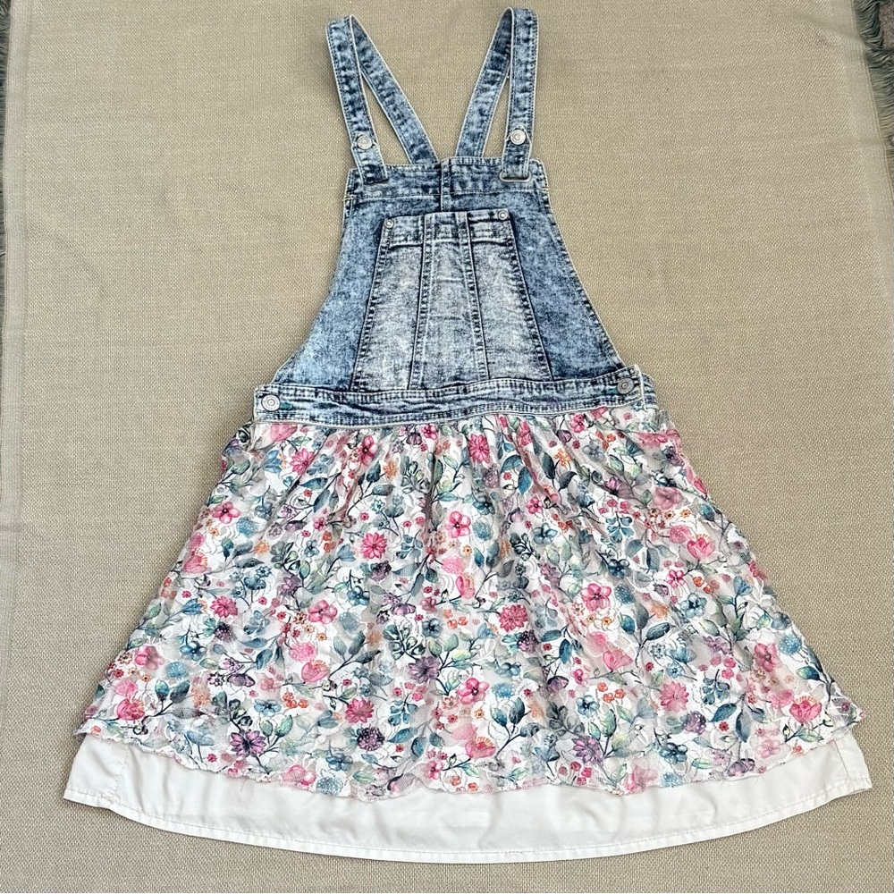 90's Jordache Girls Blue Jean Denim & Tulle Overalls Style Dress Size XL (14/16)